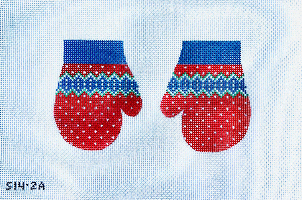 Blue and Red Cardigan Mittens