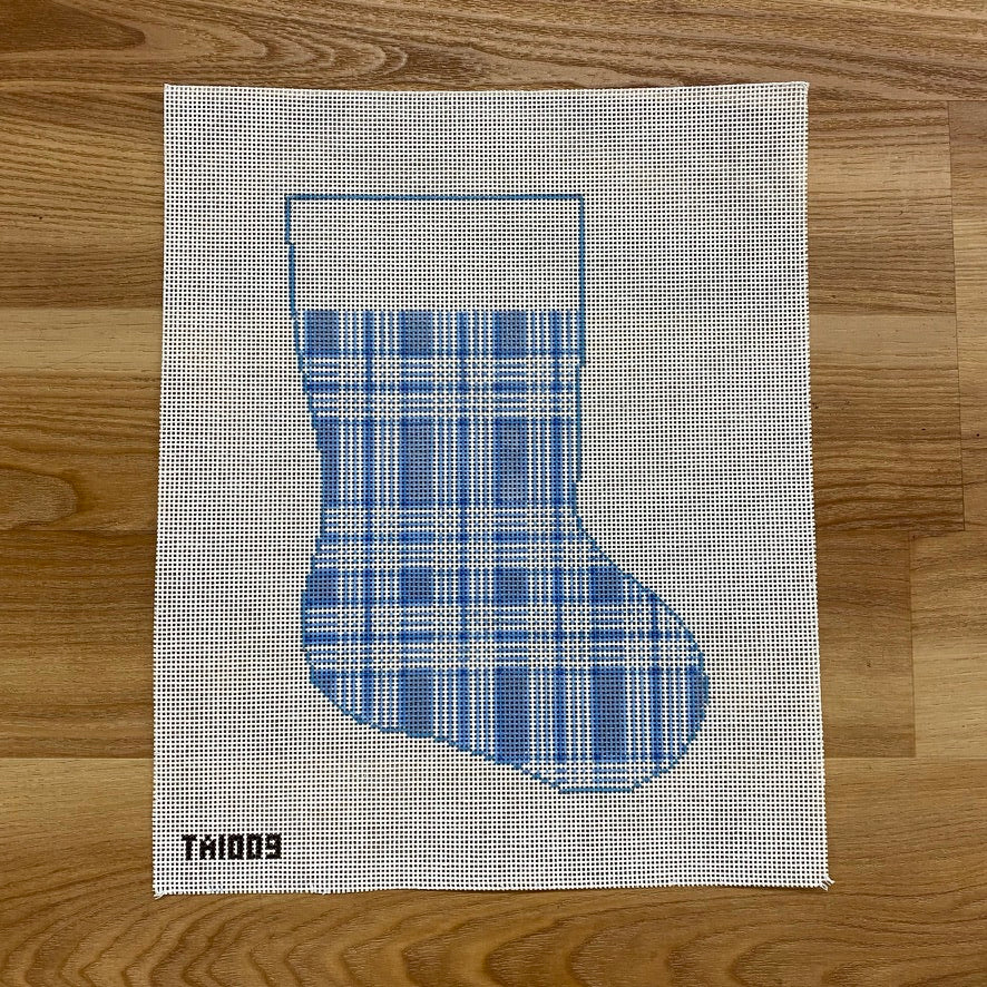 Blue and White Plaid Midsize Stocking Canvas