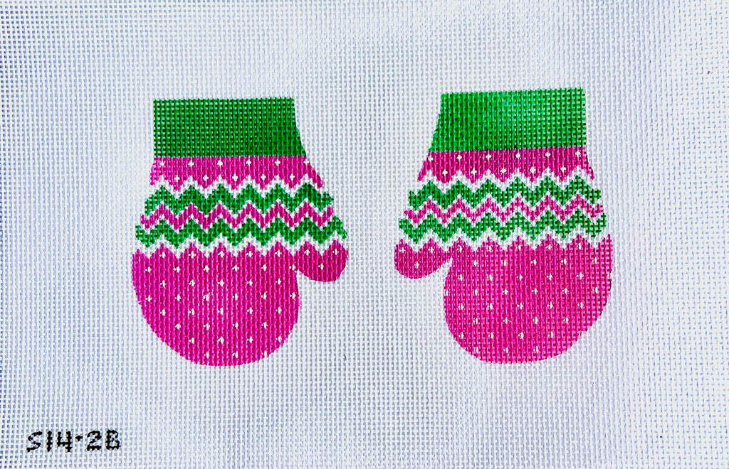Pink and Green Cardigan Mittens