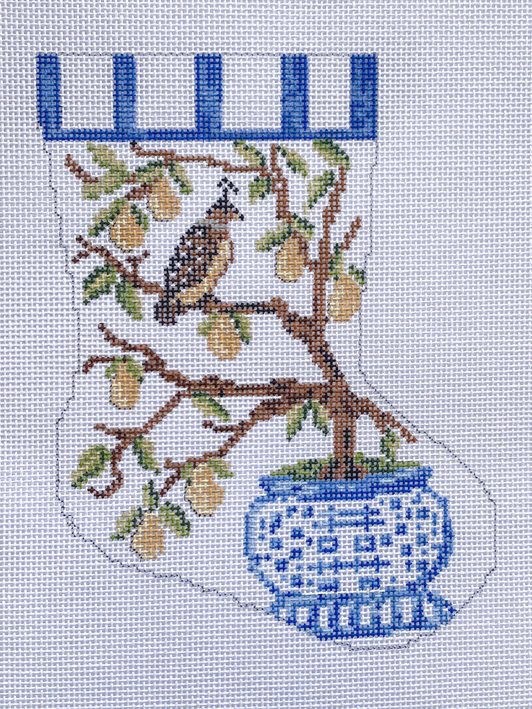 Partridge in a Pear Tree Ornament Sized Stocking Canvas