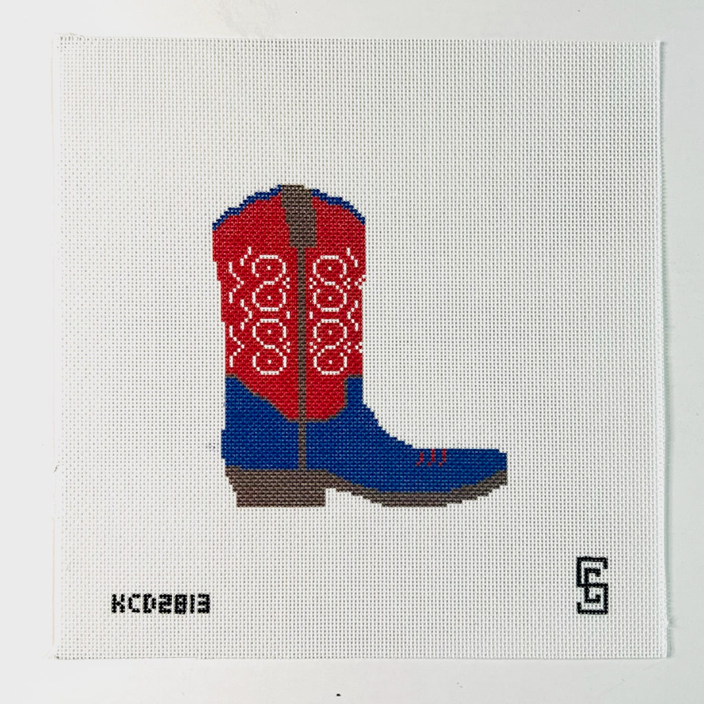 Red and Blue Cowboy Boot Printed Canvas