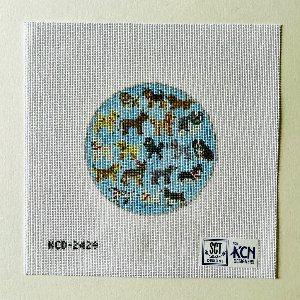 Blue Dogs Round Canvas