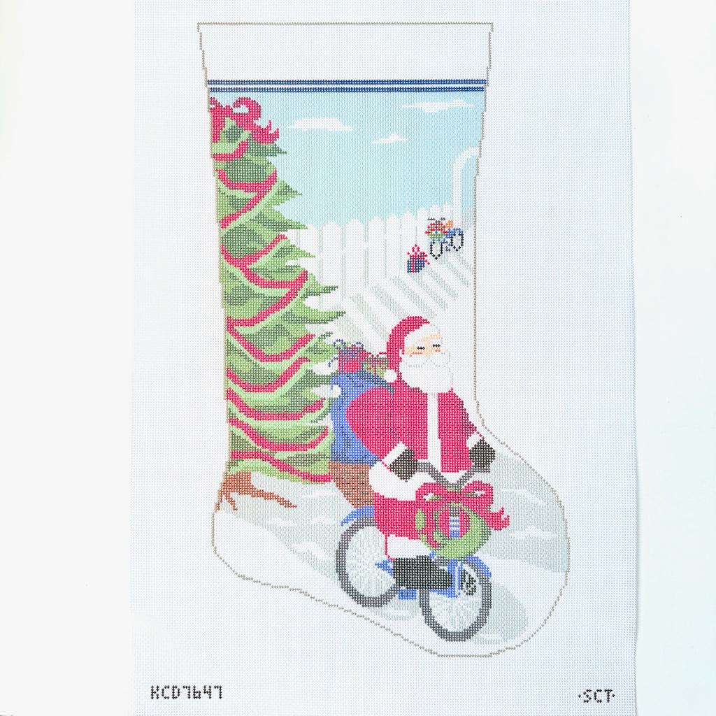 Bicycle Santa Stocking Printed Canvas