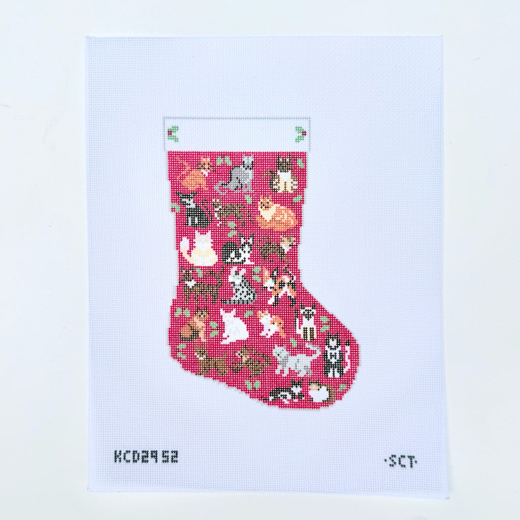 Holiday Cats Mini Stocking Printed Canvas