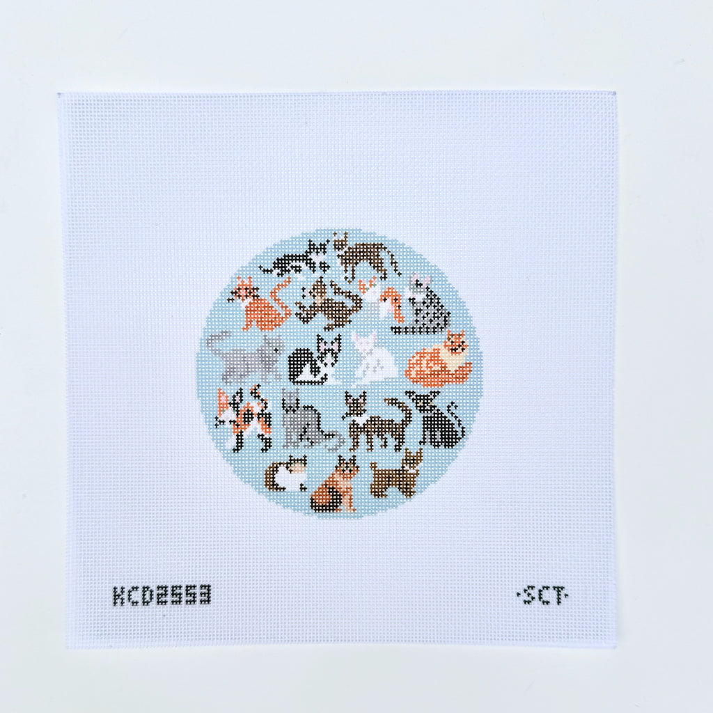 Blue Cat Round Printed Canvas