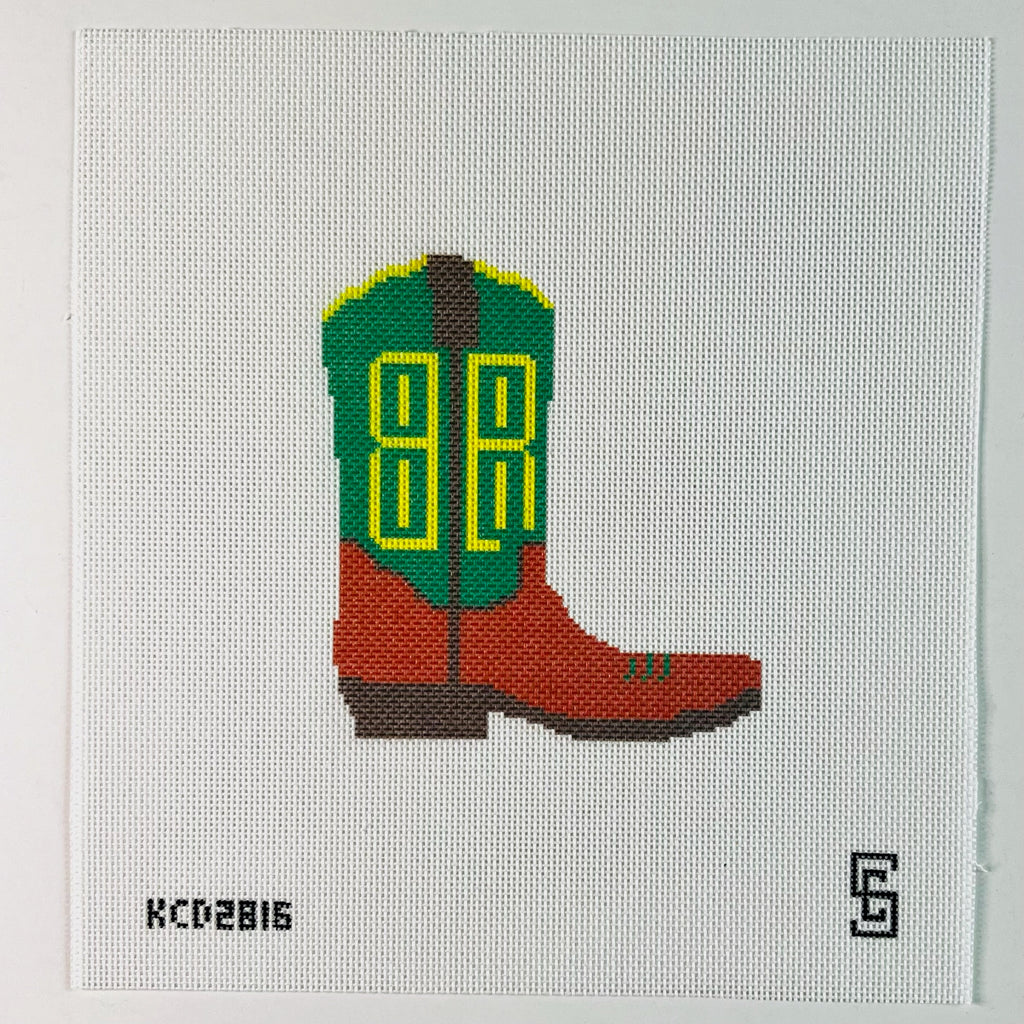 Green and Yellow Cowboy Boot Printed Canvas