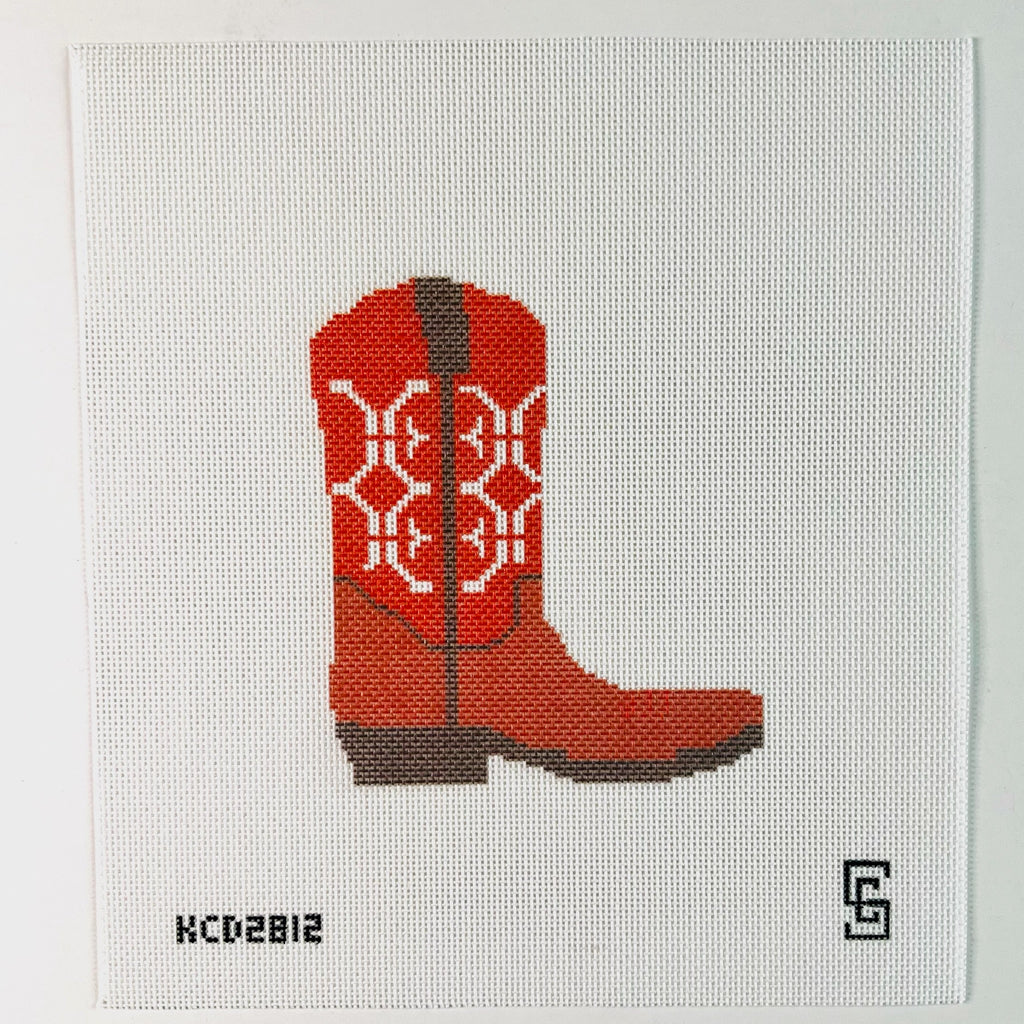 Orange and White Cowboy Boot Printed Canvas