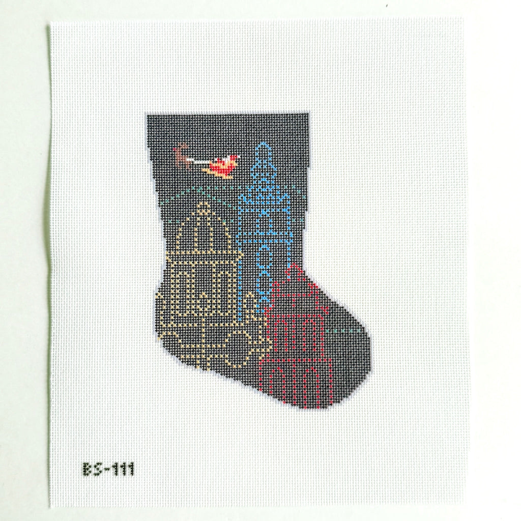 Santa's Plaza Delight Ornament Sized Stocking Canvas
