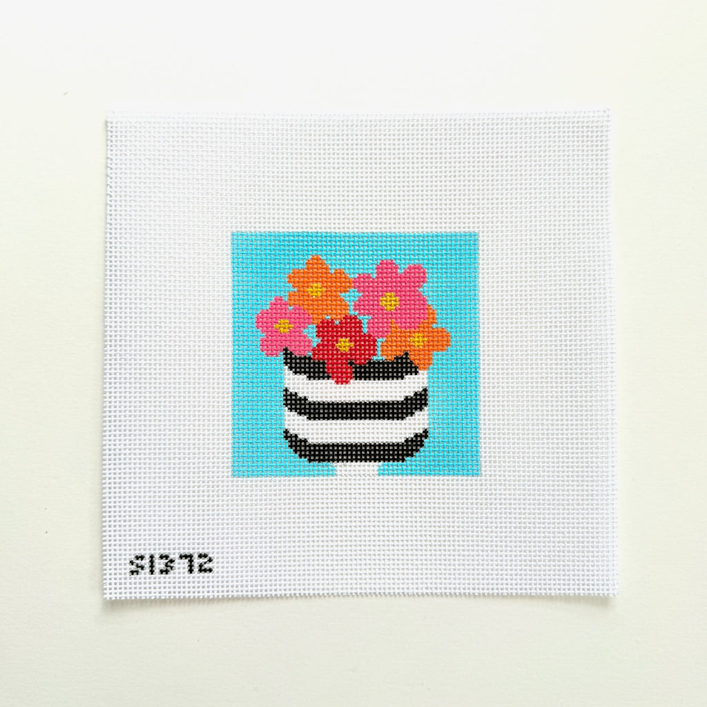 Flowers in Striped Pot