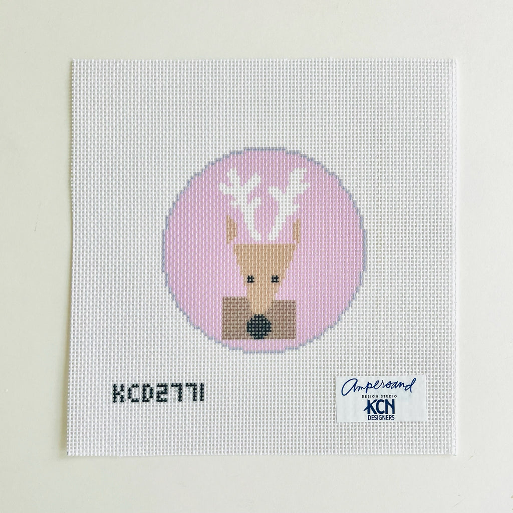 Pink Reindeer Round Printed Canvas