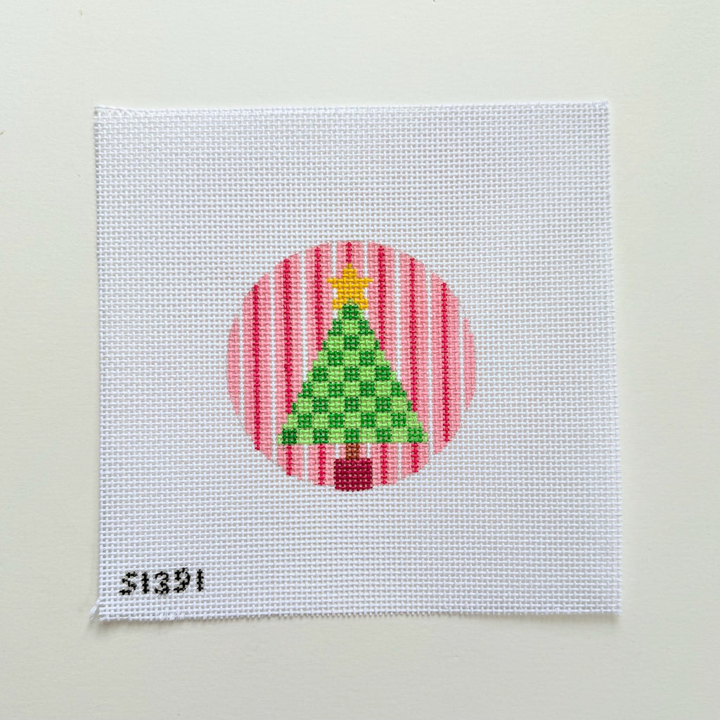 Green Check Tree on Stripes