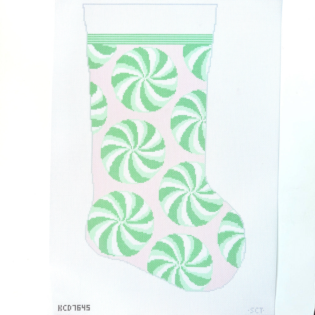 Pink and Green Peppermint Stocking Printed Canvas