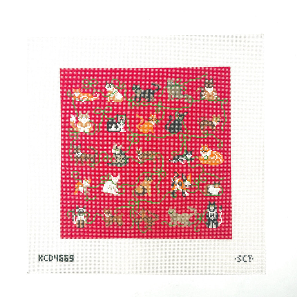 Holiday Cat Square Printed Canvas