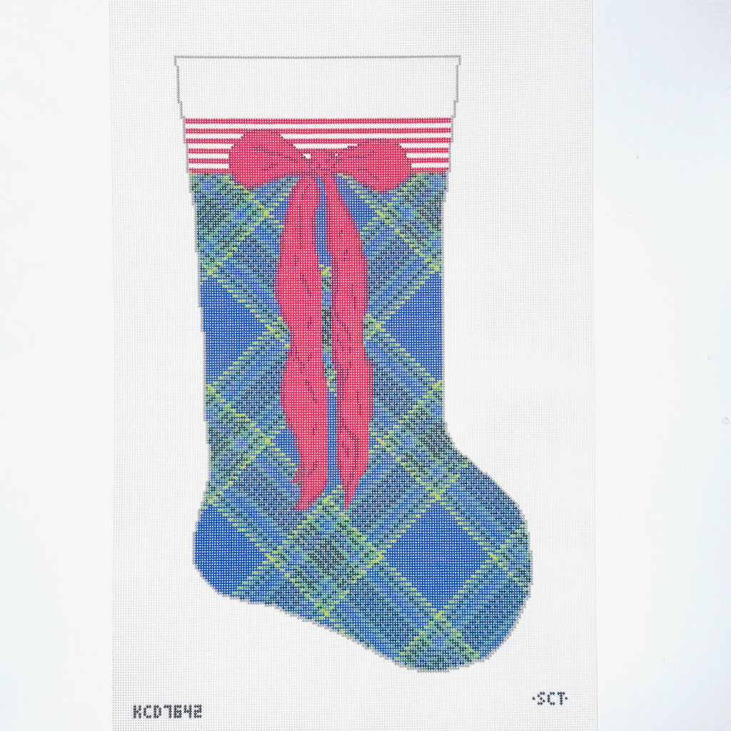Navy Tartan Stocking Printed Canvas