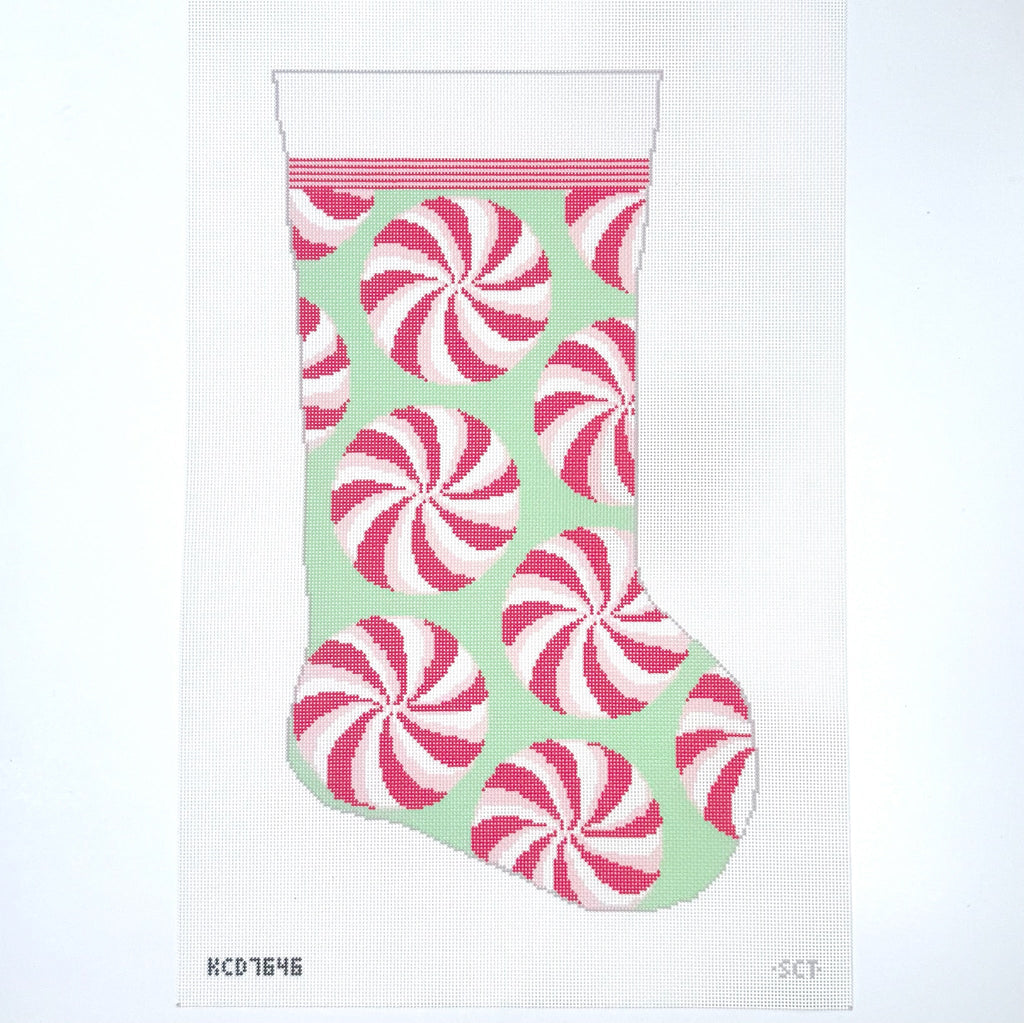 Red and Mint Peppermint Stocking Printed Canvas