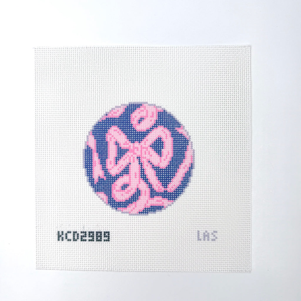 Pink Bow on Navy Round Printed Canvas