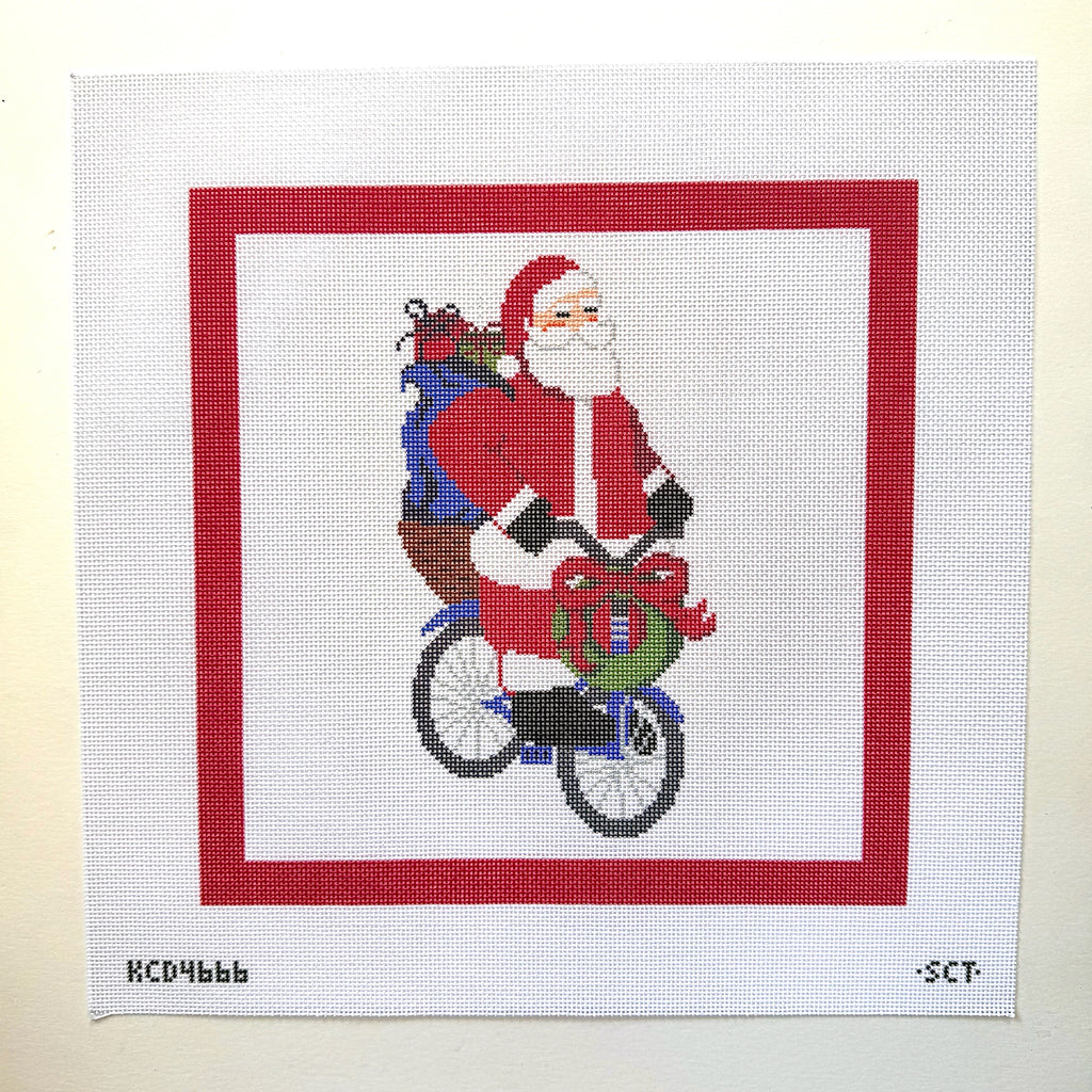 Bicycle Santa Pillow Printed Canvas