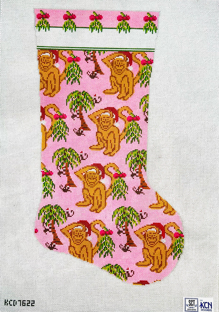 Pink Holiday Monkey Stocking