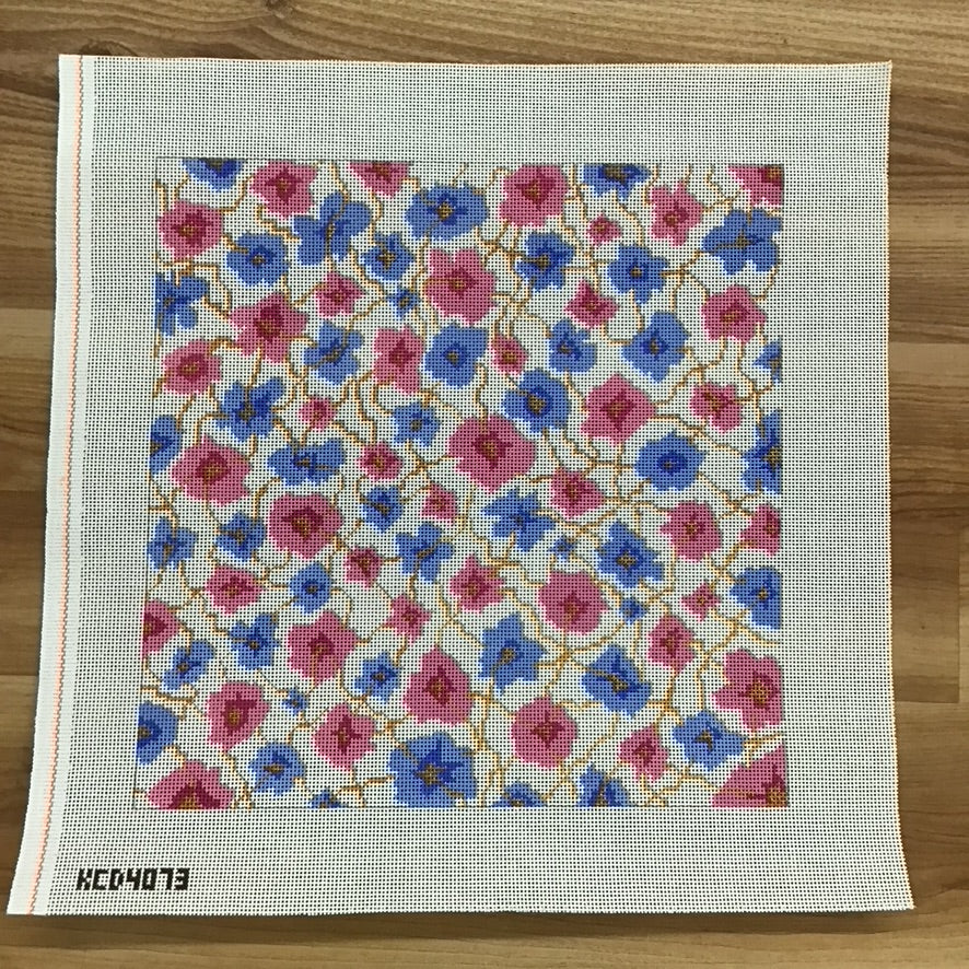 Pink and Blue Floral Pillow