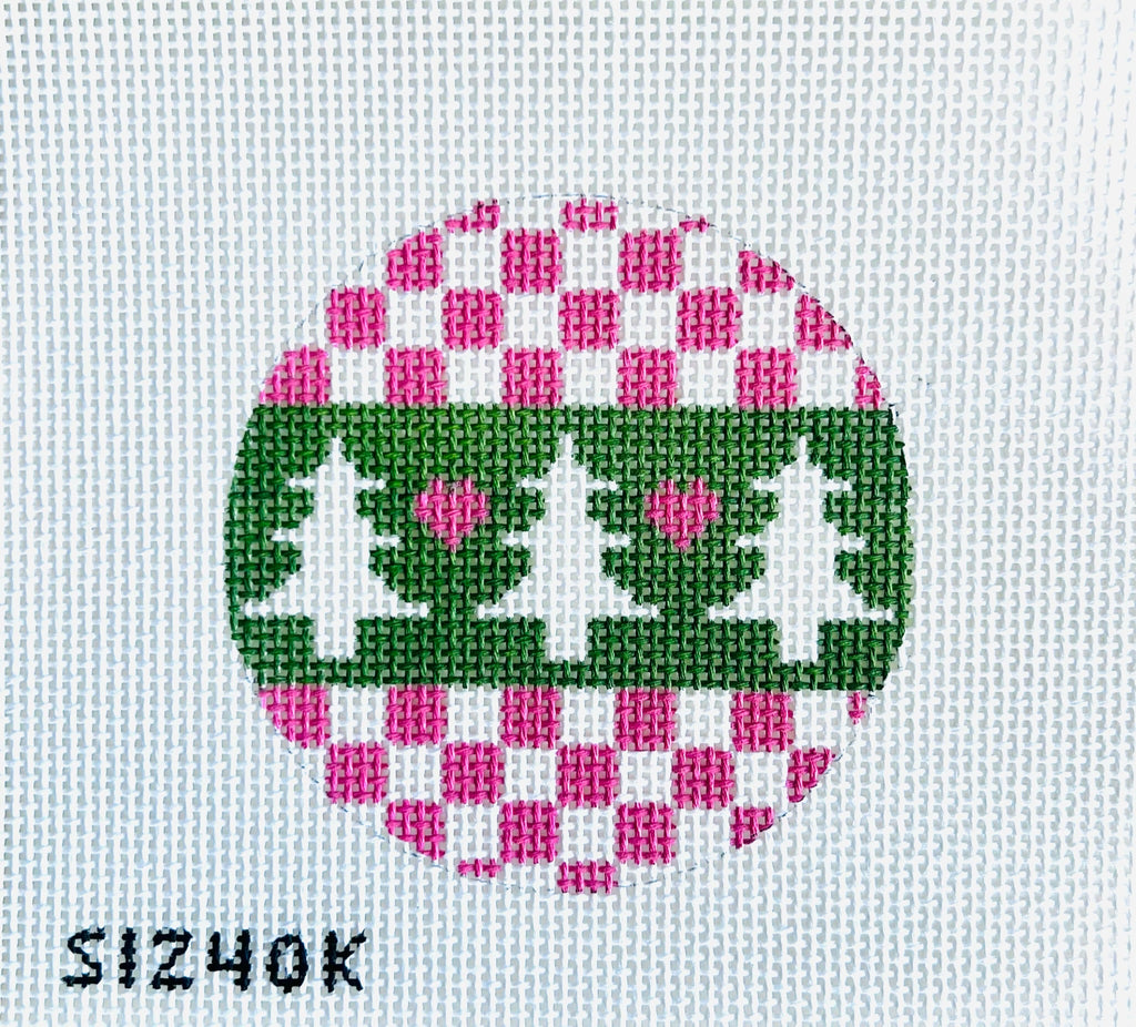 Trees on Pink and White Check Round