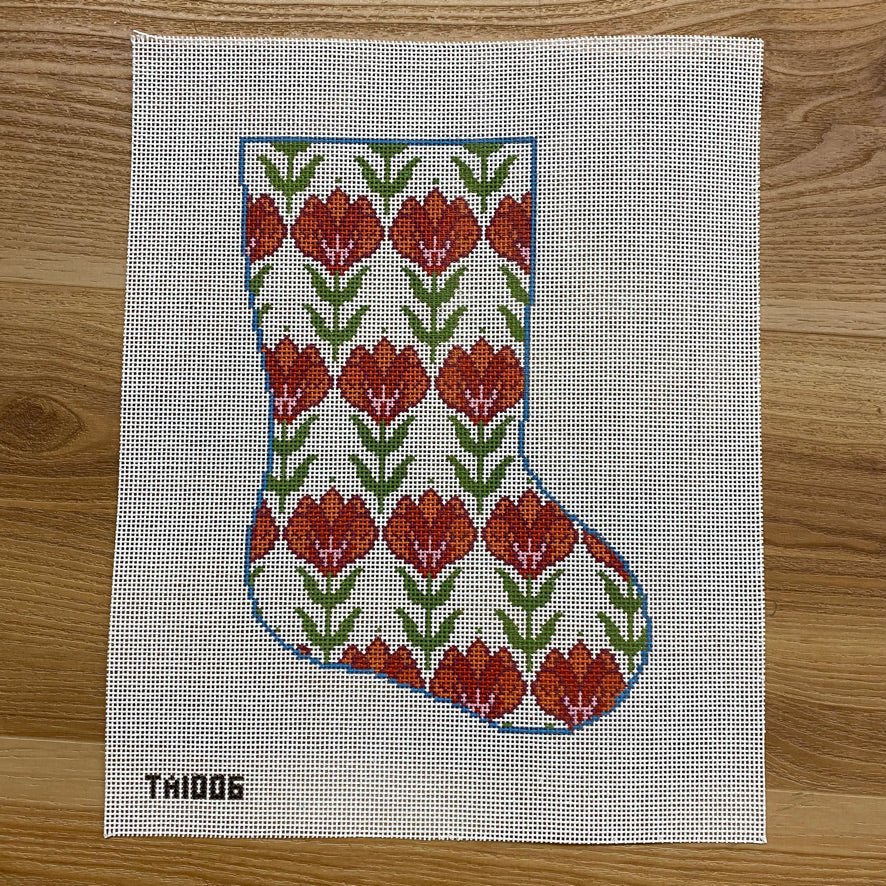 Red Flowers Midsize Stocking Canvas