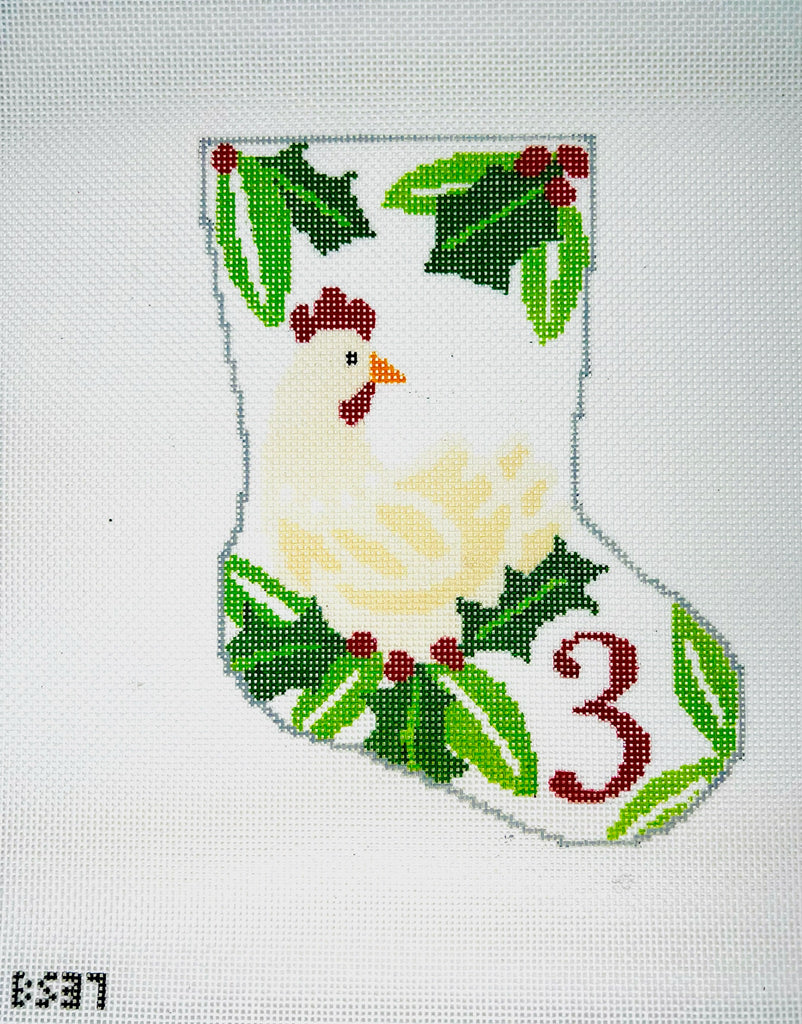 Three French Hens Ornament Sized Bauble Stocking Canvas