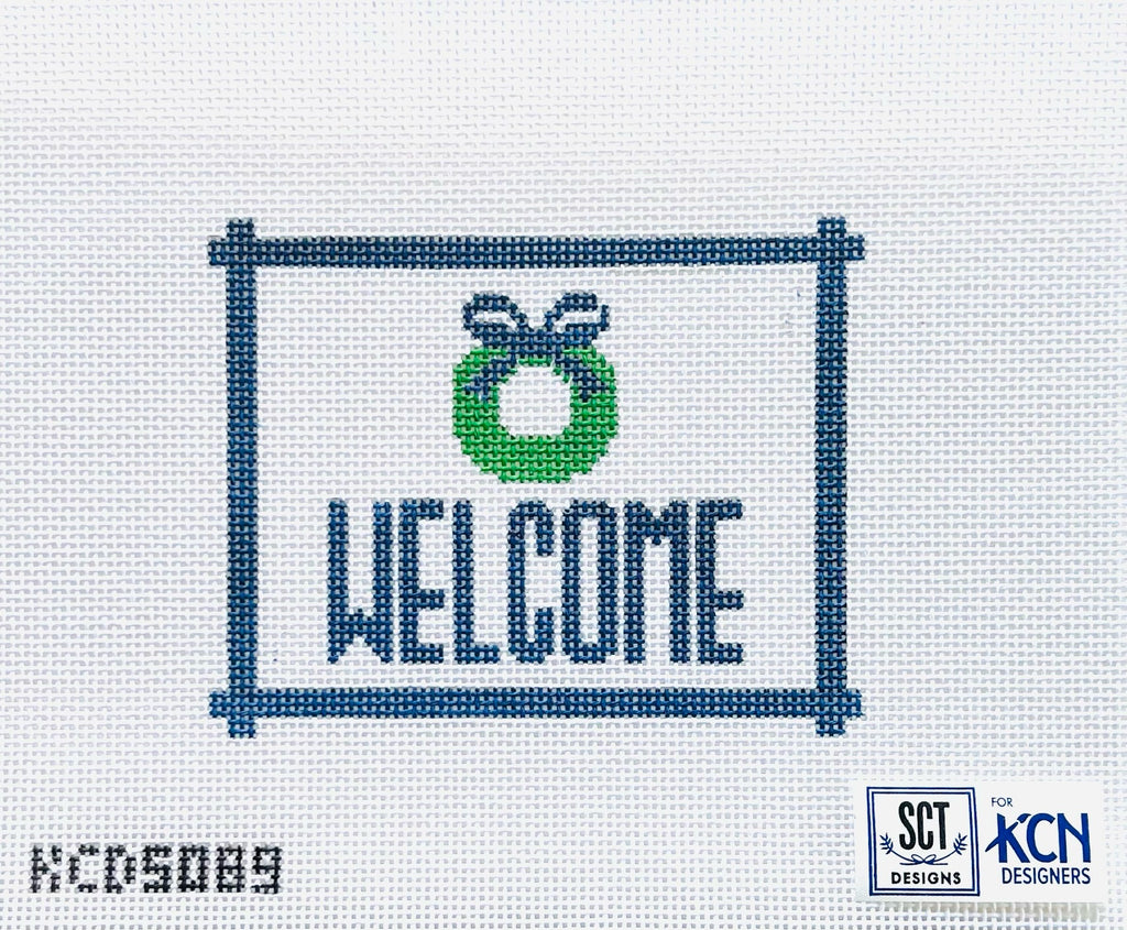 Welcome Sign Blue with Wreath