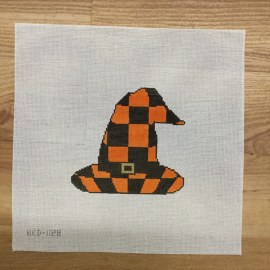 Orange and Black Check Witch's Hat Ornament